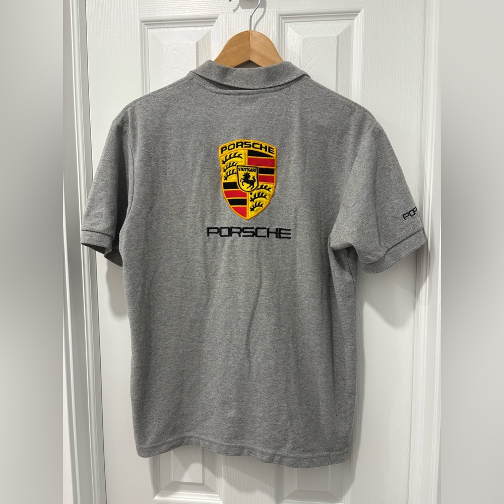 Vintage Porsche Gray Polo Shirt Embroidered Double Sided